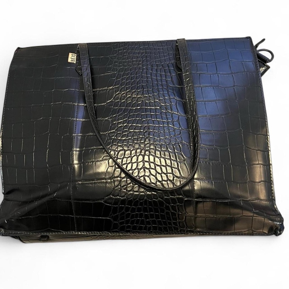 BEIS Large Work Tote in Black Croc